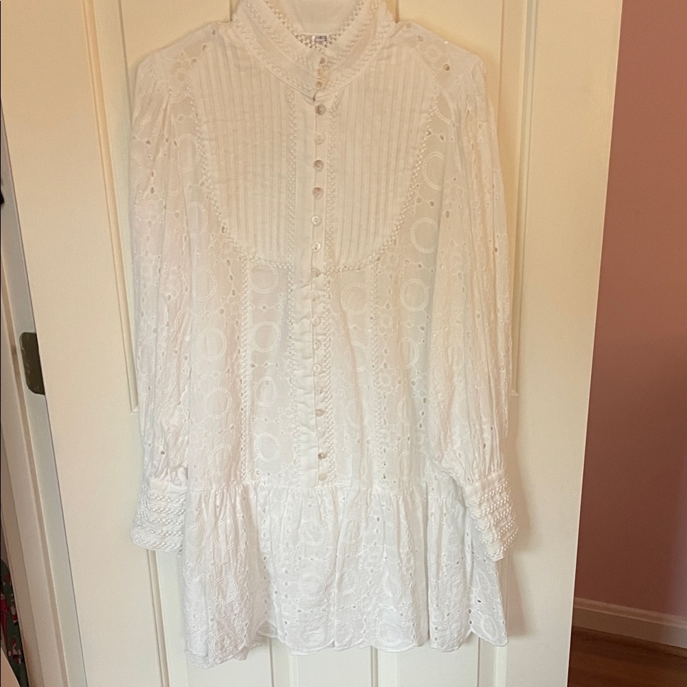 White Eyelet Button-Up Dress
